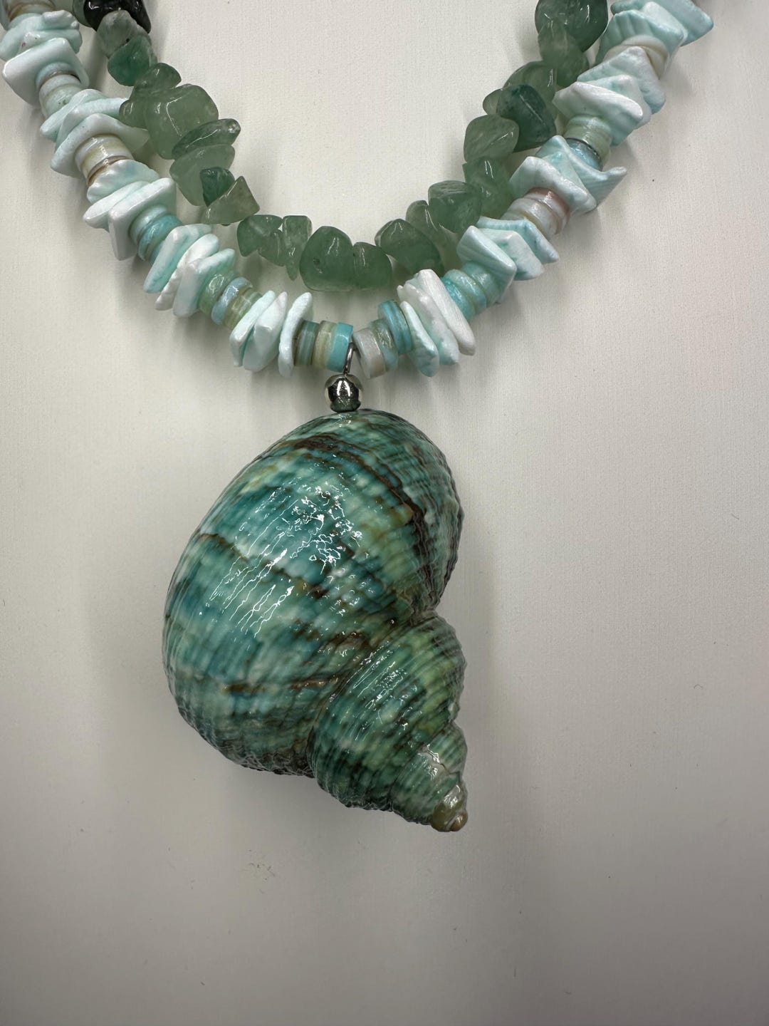 Green Conch Shell Pendant Shell Handmade Chain and Second Jade Chip ...