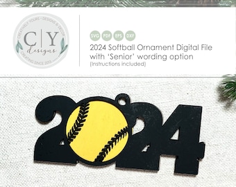 Softball Ornament 2024 SVG, Digital File, Laser File