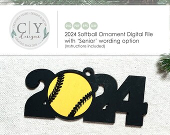 Softball Ornament 2024 SVG, Digital File, Laser File