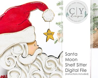 Santa Moon Shelf Sitter SVG, Digital File, Laser File