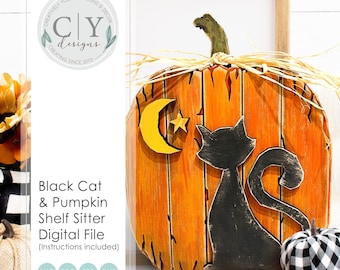 Black Cat & Pumpkin Shelf Sitter SVG, Digital File, Laser File