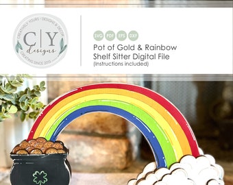 Pot of Gold Shelf Sitter SVG, Gold Coins, St. Patrick's Day, SVG, Digital File, Laser File
