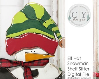 Snowman Elf Hat Shelf Sitter SVG, Digital File, Laser File