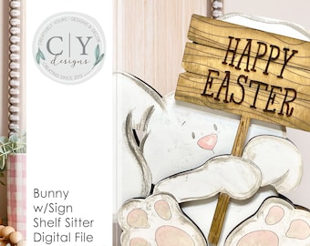 Conejito de Pascua en estante SVG, archivo digital de conejito, archivo láser de flores