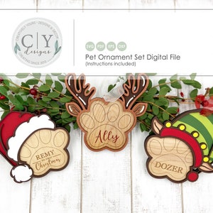 Pet Ornament SVG, Paw Print Ornament Set, Digital File, Laser File