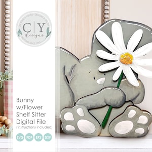Bunny Shelf Sitter SVG, Bunny Digital File, Flower Laser File