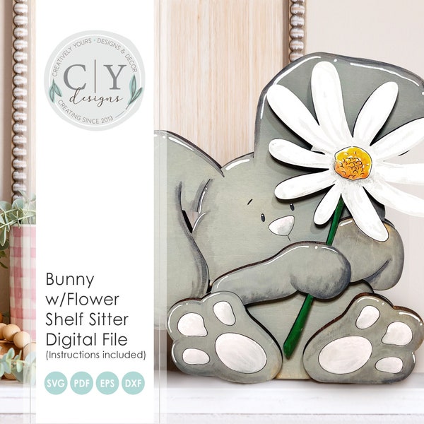 Bunny Shelf Sitter SVG, Bunny Digital File, Flower Laser File