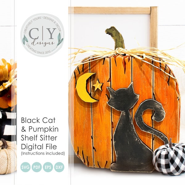 Black Cat & Pumpkin Shelf Sitter SVG, Digital File, Laser File