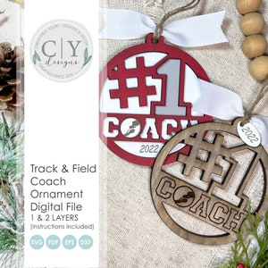 Track & Field Coach Ornament-bestand, SVG digitaal bestand, laserbestand