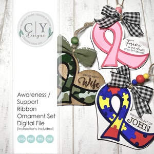 Ribbon Awareness Ornament SVG Set, Digital File, Laser File