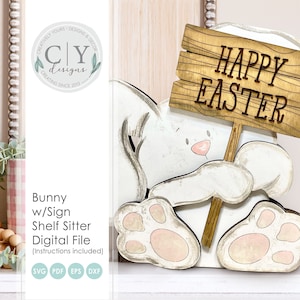 Easter Bunny Shelf Sitter SVG, Bunny Digital File, Flower Laser File