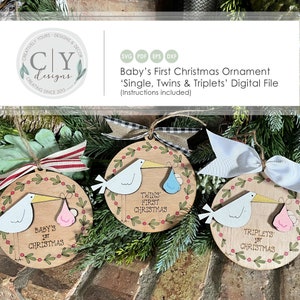Baby's First Christmas Ornament SVG, Twins Ornament, Triplets Ornament Digital File, Laser File