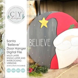Colgador de puerta de Papá Noel, SVG, archivo digital, archivo láser