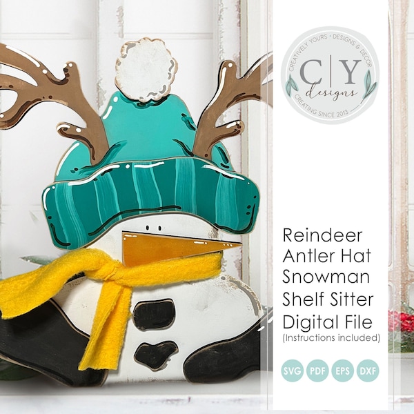 Muñeco de nieve reno sombrero estante niñera SVG, archivo digital, archivo láser