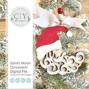 Arquivo de ornamento da Lua do Papai Noel, arquivo digital SVG, arquivo laser