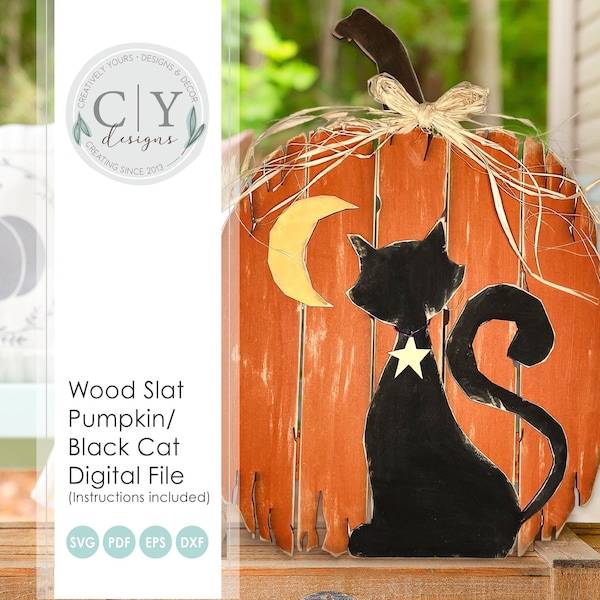 Fall Pumpkin & Black Cat SVG, Digital File, Laser File