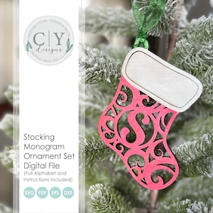 Monogram Stocking Ornament Set SVG, Digital File, Laser File