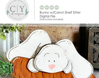 Conejito en estantería SVG, archivo digital de Pascua, archivo láser