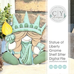 Lady Liberty Gnome Shelf Sitter SVG, arquivo digital, arquivo laser