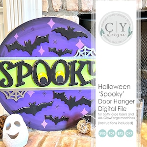 Halloween &#39;Spooky&#39; Door Hanger, SVG, Digital File, Laser File