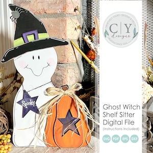 Halloween Ghost Shelf Sitter, Witch SVG File, Digital File, Laser File