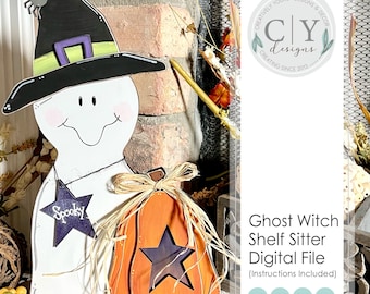 Halloween Ghost Shelf Sitter, Witch SVG File, Digital File, Laser File