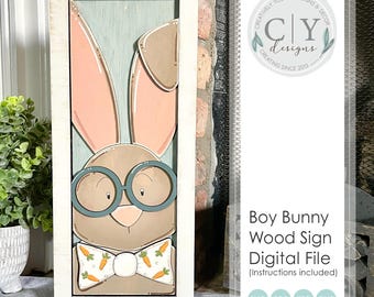 Decoración de Pascua con conejito SVG, letrero de madera de Pascua, archivo digital, archivo láser
