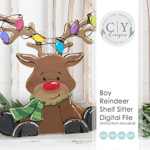 Reindeer BOY Shelf Sitter SVG, Digital File, Laser File image 1