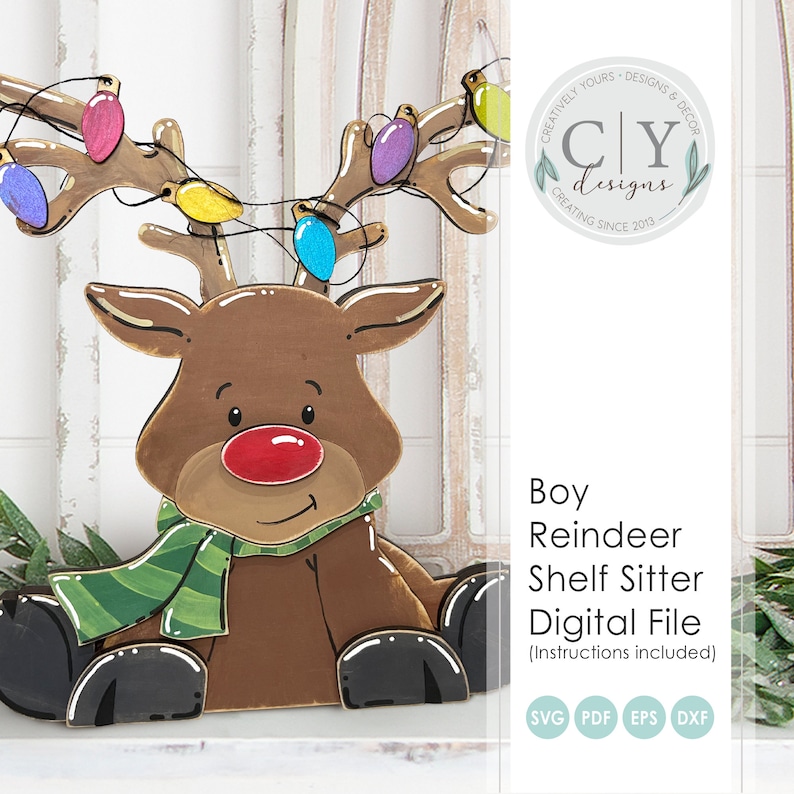 Reindeer BOY Shelf Sitter SVG, Digital File, Laser File image 1