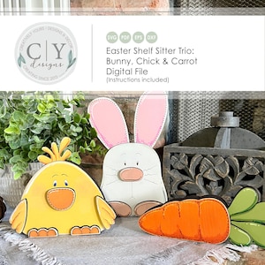 Lapin de Pâques SVG, bébé poussin SVG, carotte SVG, gardienne d'étagère, fichier numérique, fichier laser