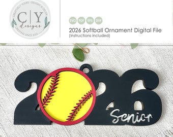 Softball Ornament, Senior Graduate 2026 SVG, Digital File, Laser File