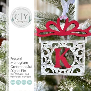 Monogram Present Ornament Set SVG, Digital File, Laser File