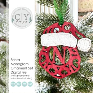 Monogram Santa Ornament Set SVG, Digital File, Laser File