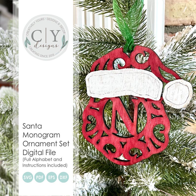 Santa Initial Ornament Set SVG, Letter Monogram, Digital File, Laser ...