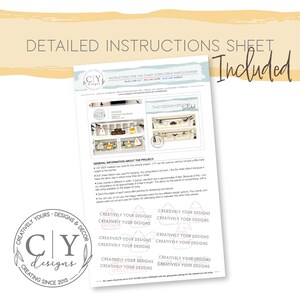 Puede incluir: Instrucciones para una pancarta de manto de ma&iacute;z dulce DIY. Las instrucciones incluyen dos opciones de dise&ntilde;o, informaci&oacute;n general sobre el proyecto y una lista de "Creatively Your Designs" para cada pieza. La imagen muestra una muestra de la pancarta con ma&iacute;z dulce, fantasmas y murci&eacute;lagos.