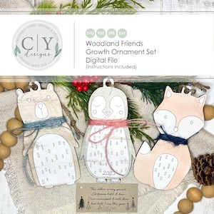 Woodland Animals Growth Chart Ornament Set SVG, Digital File, Laser File