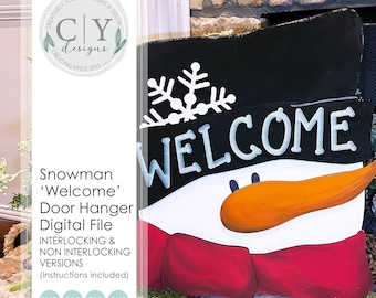 Colgador de puerta de muñeco de nieve, SVG, archivo digital, archivo láser