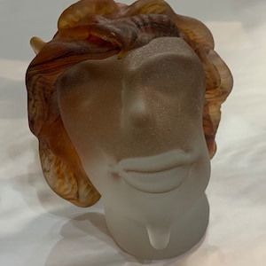 Unique Antique Vintage Mid-Century Frosted Glass Head Sculpture Bust