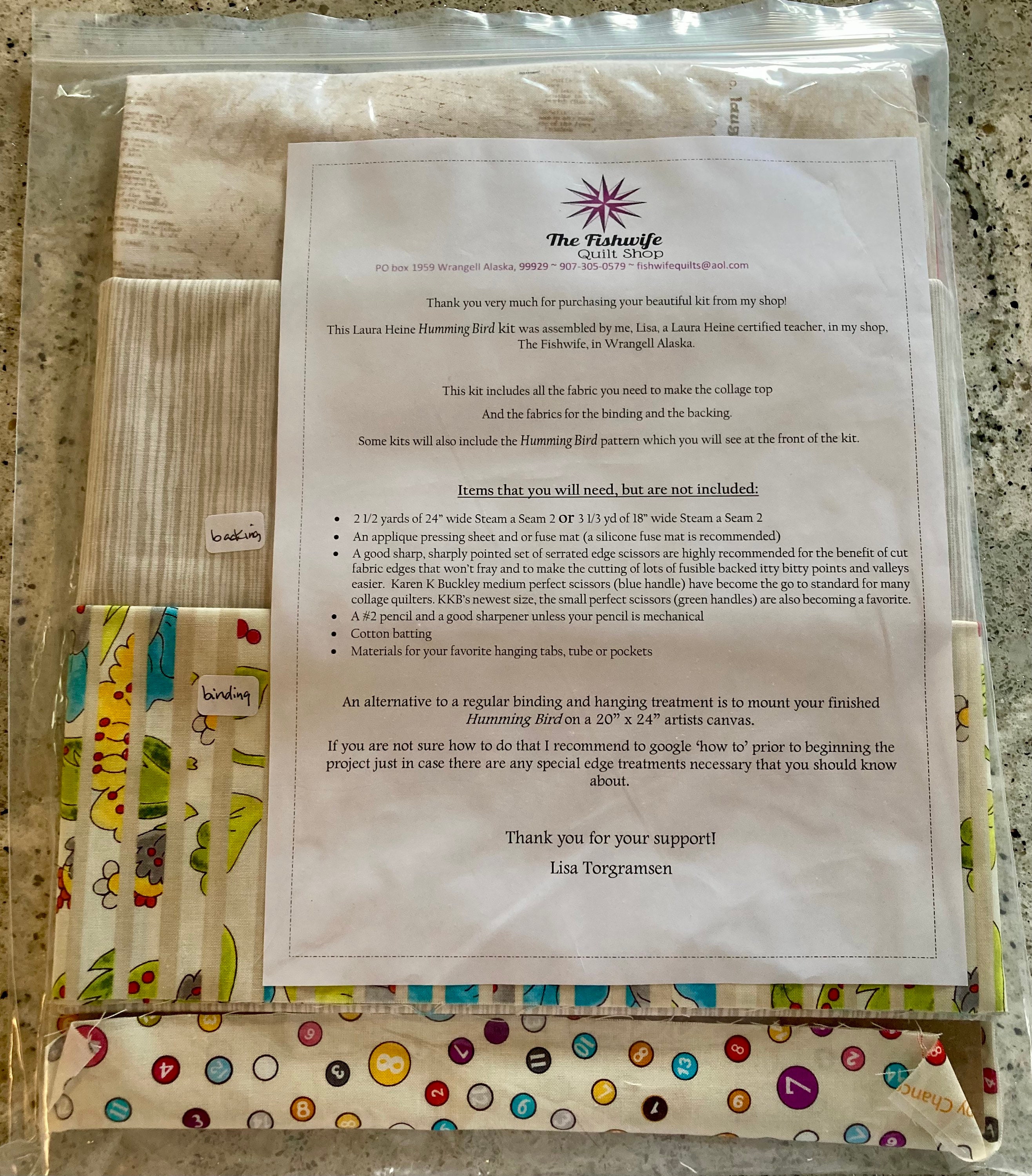 Hummingbird Collage Wall Hanging KIT for Laura Heine Pattern, Includes ...