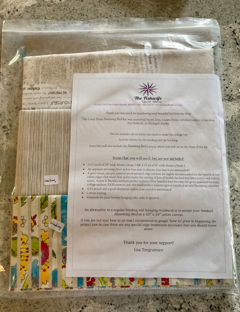 Hummingbird Collage Wall Hanging KIT for Laura Heine Pattern, Includes ...
