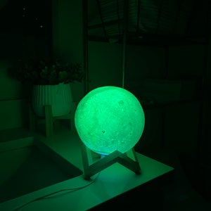 Brand new moon lamp with wood stand, charging cord, remote, & 16 color remote
