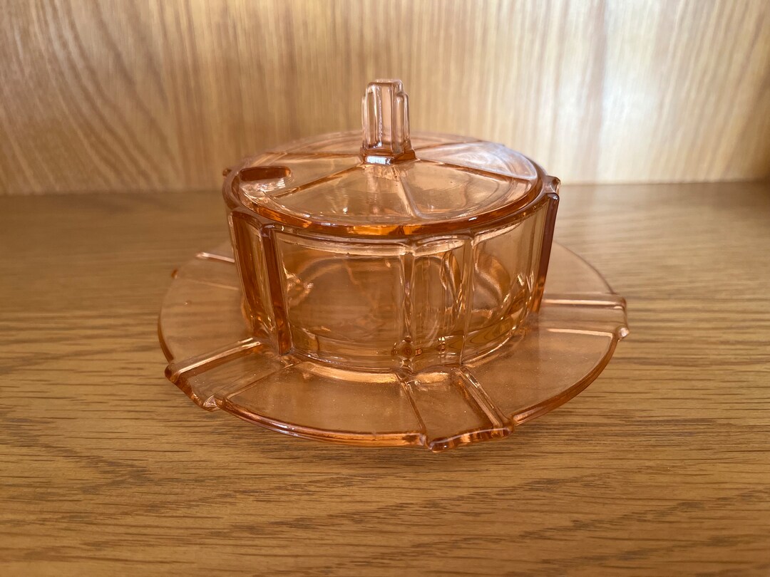 1930s Art Deco Pink Glass Butter Dish With Lid Stolzle Etsy