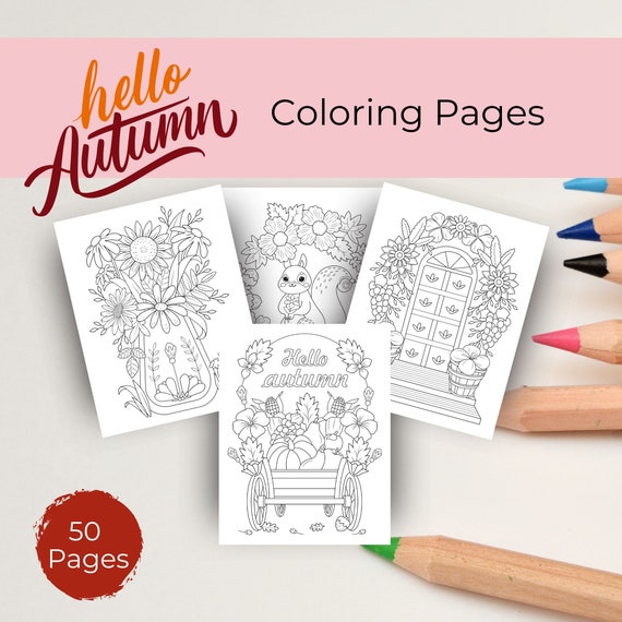 Autumn Themed Coloring Pages Pack of 50 Fall Coloring Pages