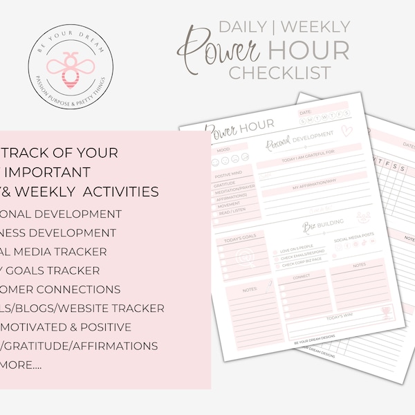 Daily and Weekly Power Hour Tracker for Social Sellers | Direct Sells | MLM | Biz Women