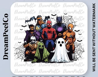 Spooky Heroes DTF Transfer, Comic Style Halloween Squad Heat Press, Ready to Press Parody Superheros Design