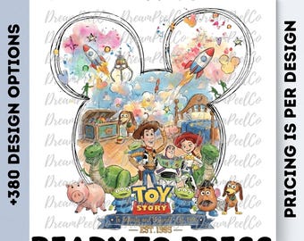 Diseño de camiseta con personajes de dibujos animados de Toy Story, listo para imprimir, directo a película.