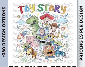 Diseño de camiseta con personajes de dibujos animados de Toy Story, listo para imprimir, directo a película.