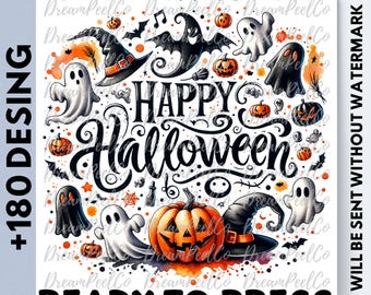 Happy Halloween DTF Transfer, Ghosts & Pumpkins, Jack o' Lantern, Spooky Iron on, Spooky Shirt Heat Transfer, Ready to Press, Direct to Film