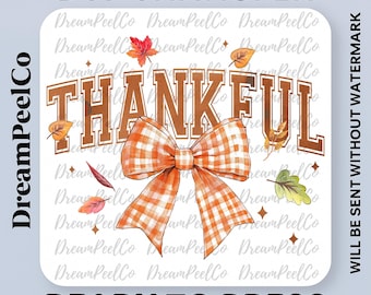 Thankful DTF Transfer, Fall Bow Tshirt Design, Autumn Thanksgiving Ready to Press, Gingham Plaid Bow Print, Thankful Grateful Blessed Dtf