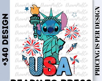 Statue of Liberty Stitch DTF Transfer, Ready to Press USA Patriotic Stitch Design, 4th of July Kids Shirt Iron On